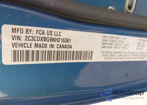 2022 Dodge Charger Sxt Rwd z USA, uszkodzony, nr VIN 2C3CDXBG9NH216361